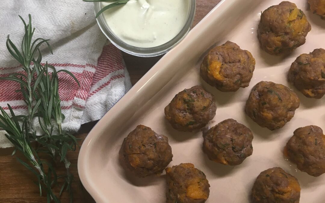 Rosemary Meatballs and Maple Mustard Dipping Sauce